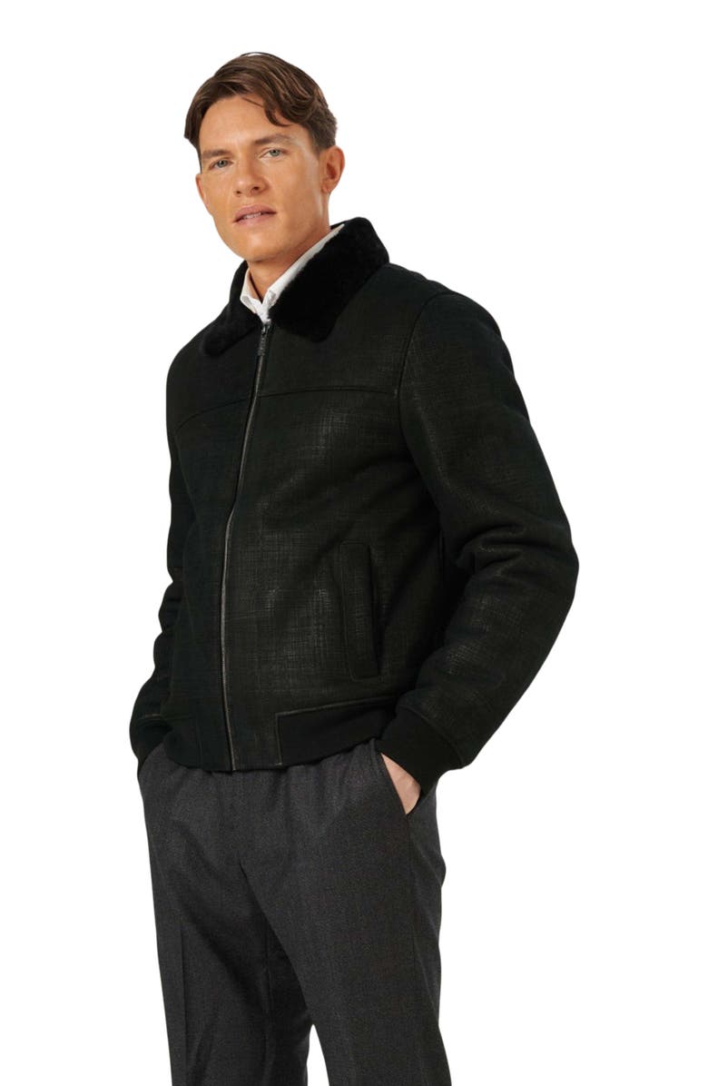 GORSKI Merino Shearling Lamb Bomber Jacket, Alternate, color, Black Pattern