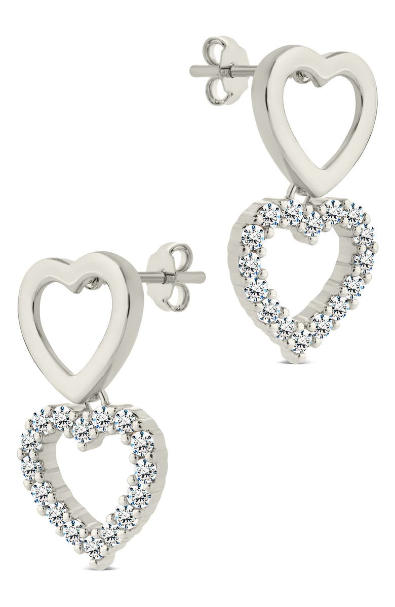 Sterling Forever Nerea Cubic Zirconia Heart Drop Earrings, Alternate, color, Silver