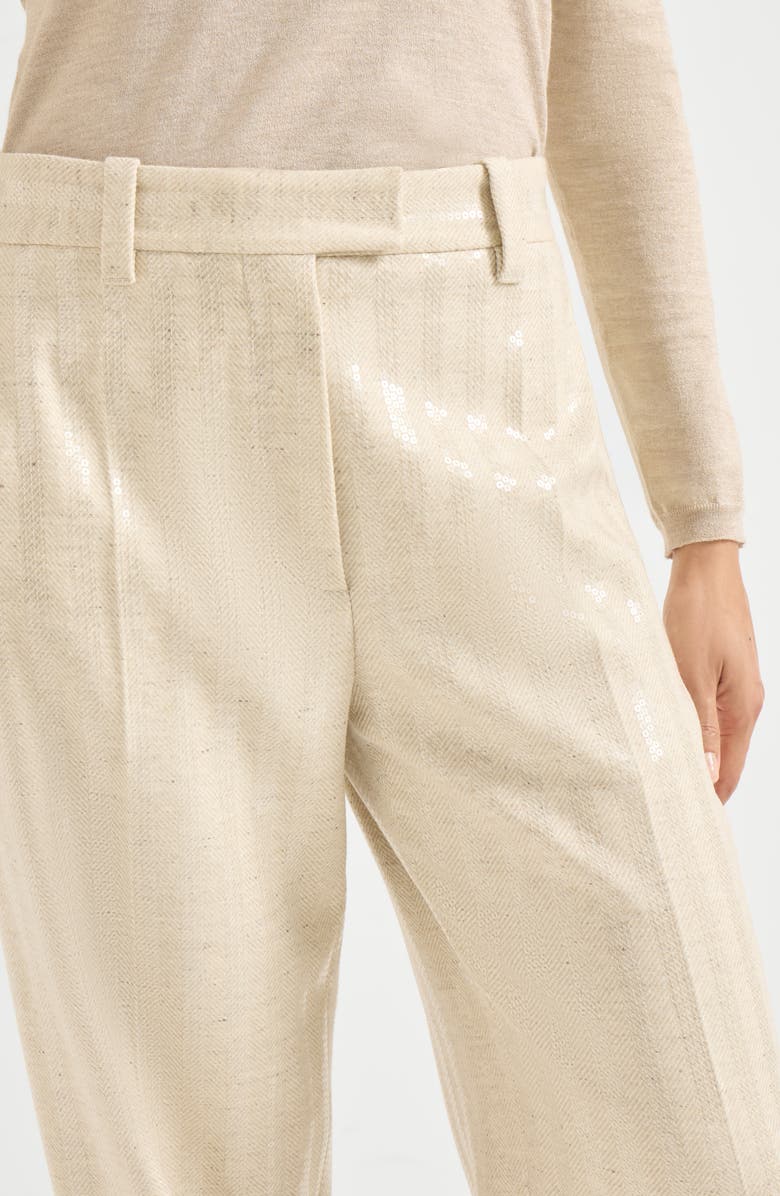 Brunello Cucinelli Dazzling chevron trousers, Alternate, color, Buff