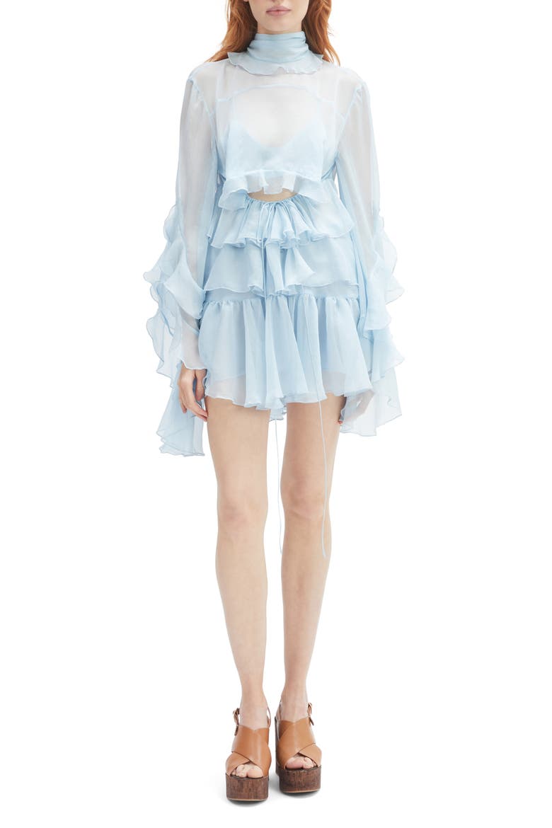 Anyssa Ruffle Cutout Long Sleeve Minidress, Main, color, SOFT BLUE