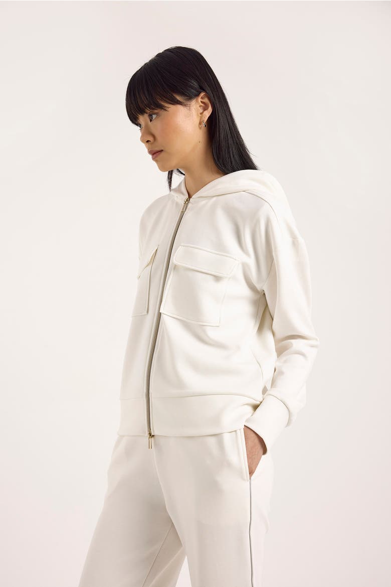 Patch Pocket Jersey Full Zip Hoodie, Alternate, color, Ivory