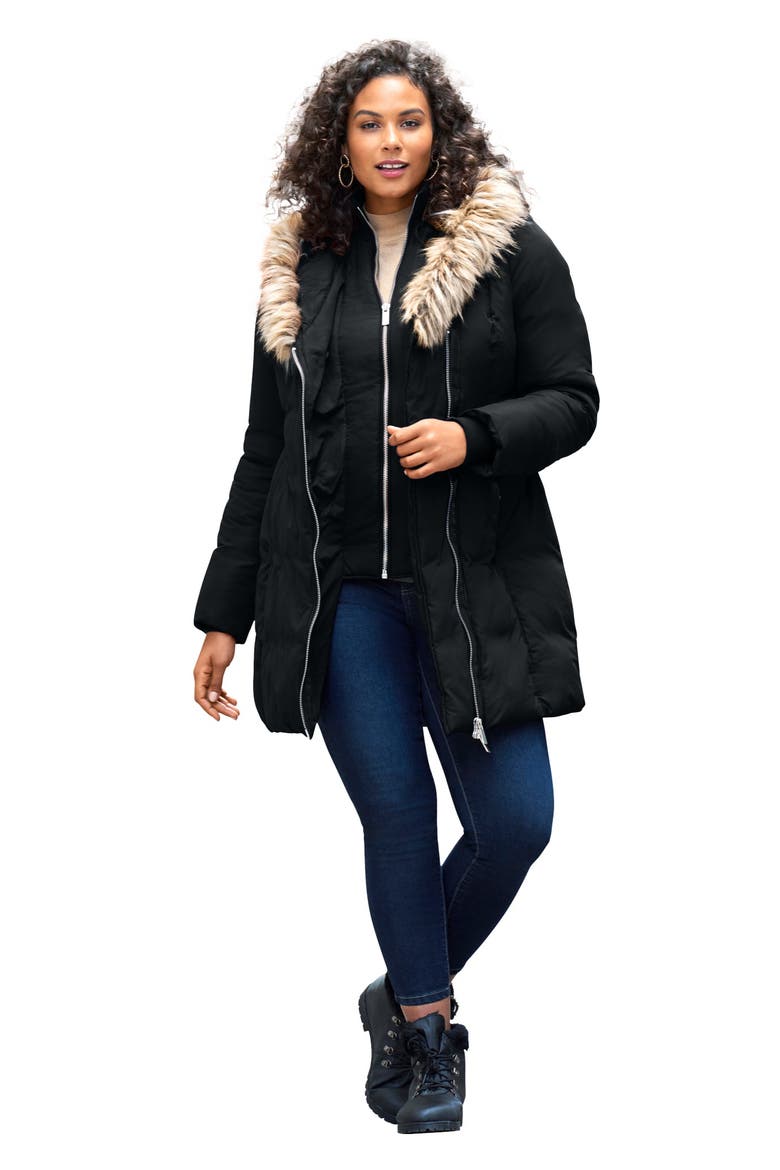 Plus Size Double Layer Puffer Coat, Main, color, BLACK