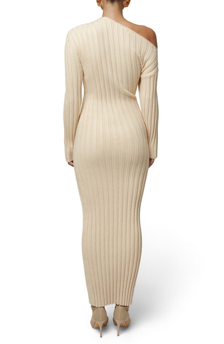 JLUXLABEL Auttoman Long Sleeve One-Shoulder Rib Maxi Dress, Main, color, Ivory