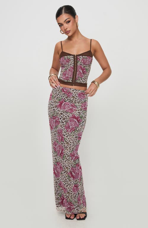 Princess Polly Colton Floral Leopard Mesh Corset Camisole In Brown