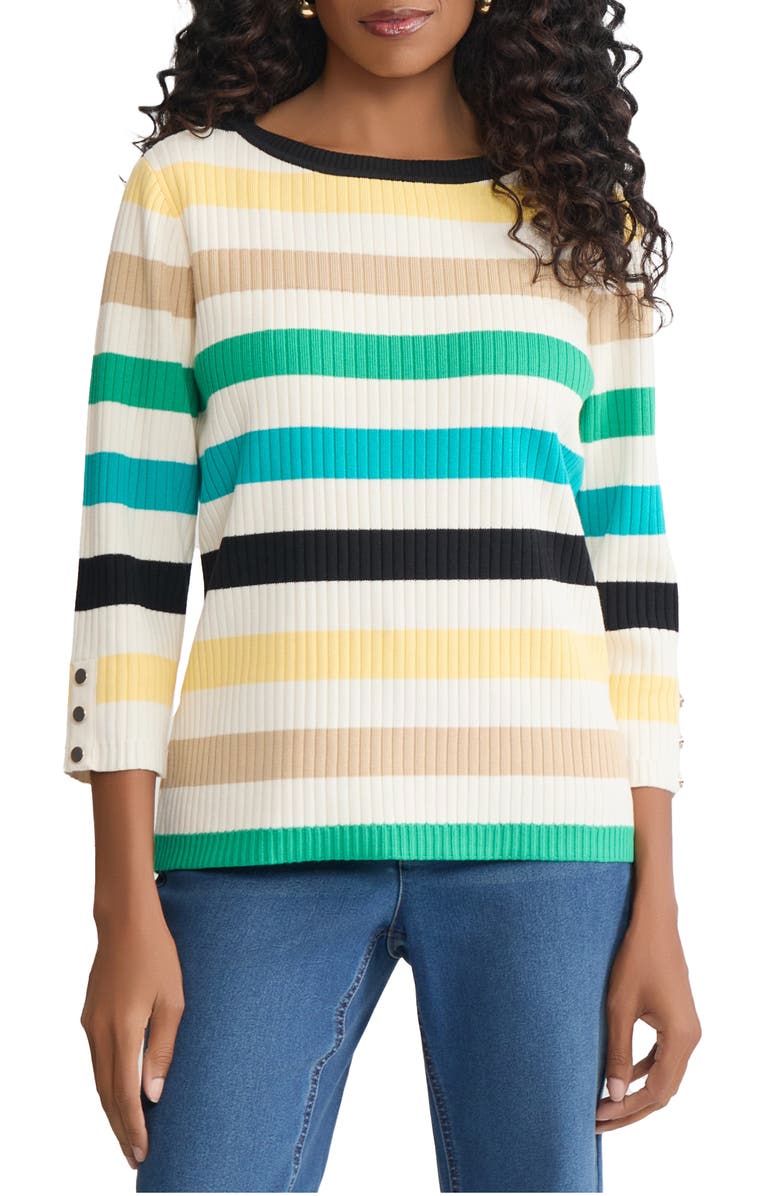 Jones New York Stripe Boat Neck Sweater, Main, color, Kelly Multi