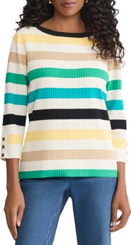 Jones New York Stripe Boat Neck Sweater