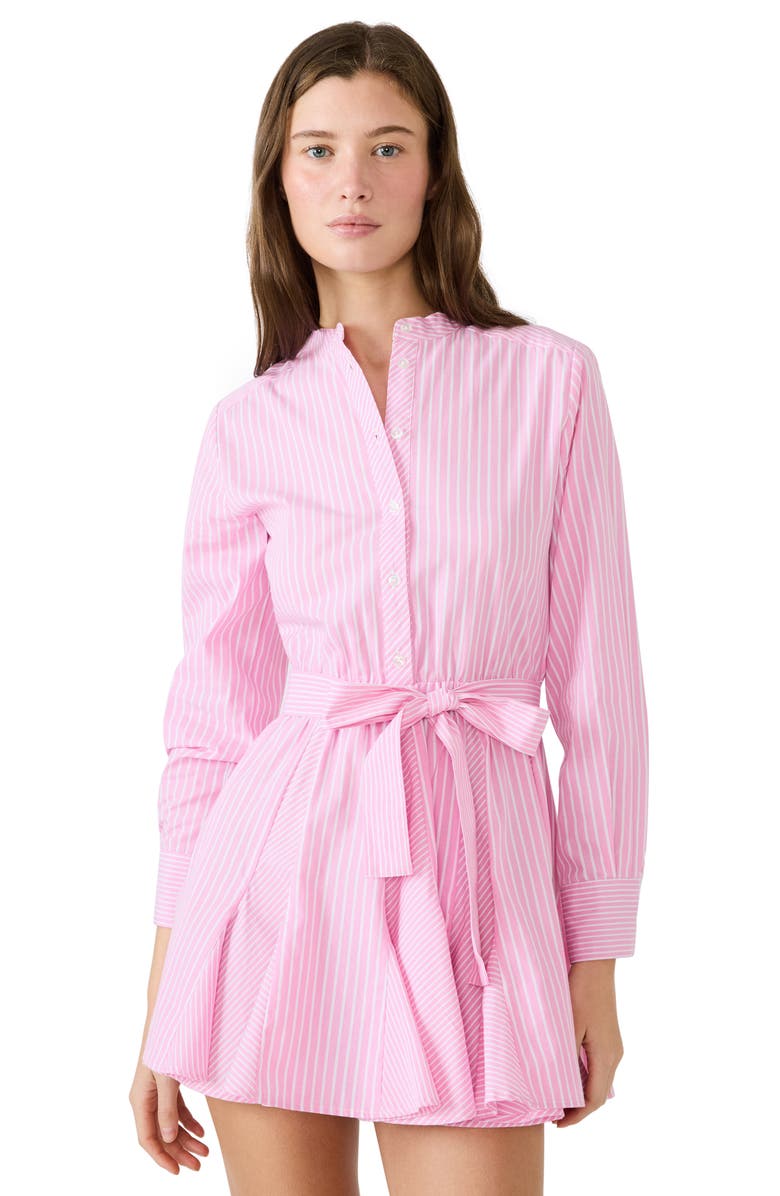 Steve Madden Lorelei Stripe Tie Waist Long Sleeve Minidress, Alternate, color, Pink Tulle