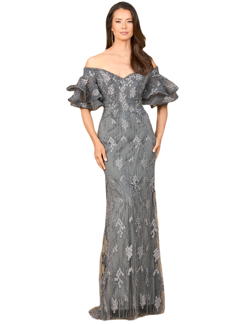 Lara New York Off Shoulder Mermaid Gown In Grey