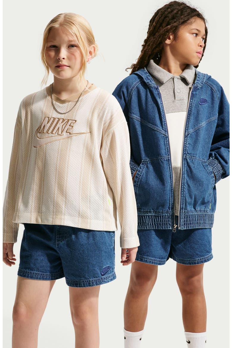Kids' Cotton Denim Drawstring Shorts, Alternate, color, 435 MYSTIC NAVY/COASTAL BLUE