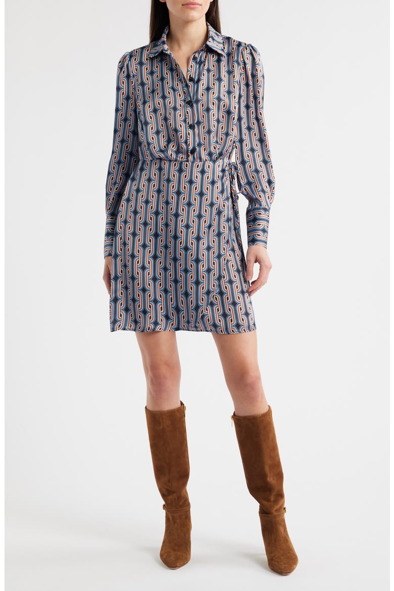 Retro Chain Long Sleeve Shirtdress, Main, color, BLUE MULTI