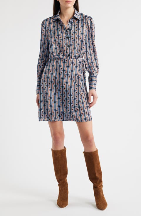 Retro Chain Long Sleeve Shirtdress