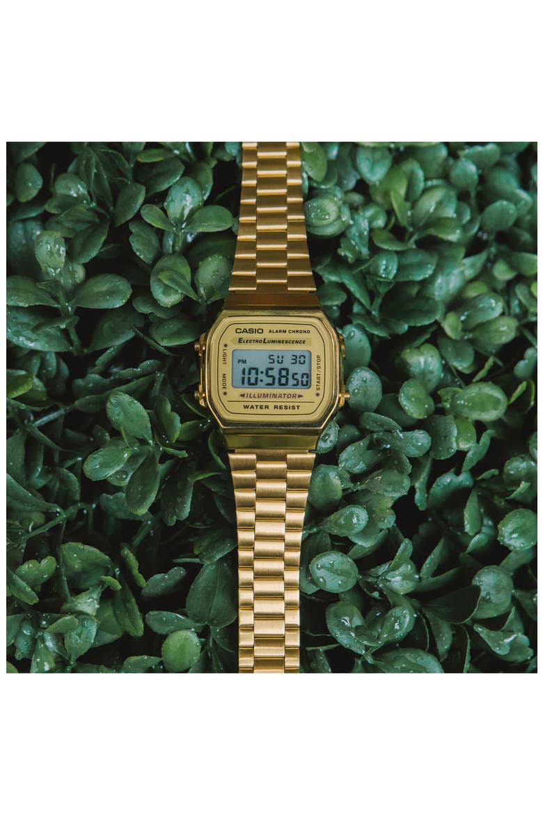 Vintage A168WG-9VT Digital Bracelet Watch, 33.5mm x 28.6mm, Alternate, color, GOLD