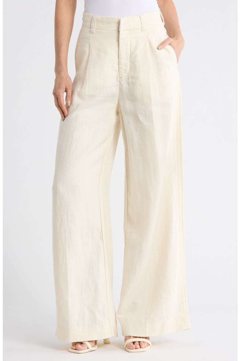 Hepburn Pleated High Waist Wide Leg Linen Pants, Main, color, FLAX LINEN