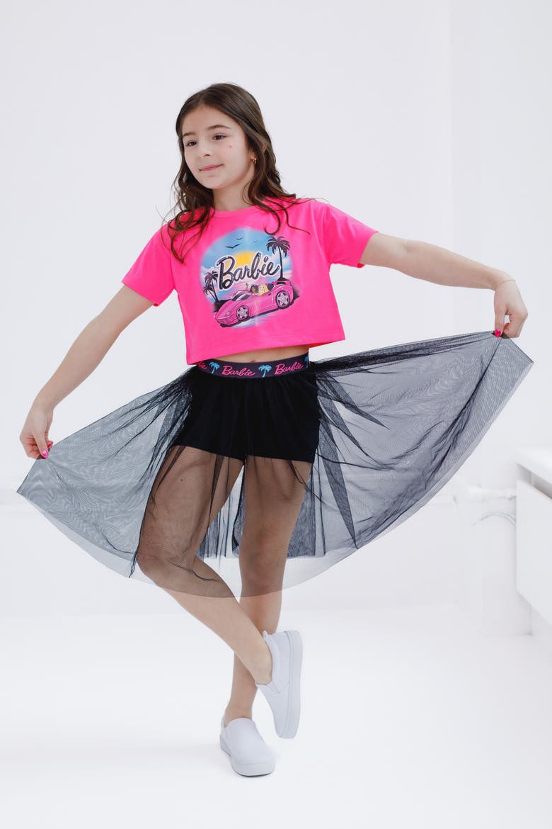 T-Shirt and Tulle Skort Set, Alternate, color, Pink and Black