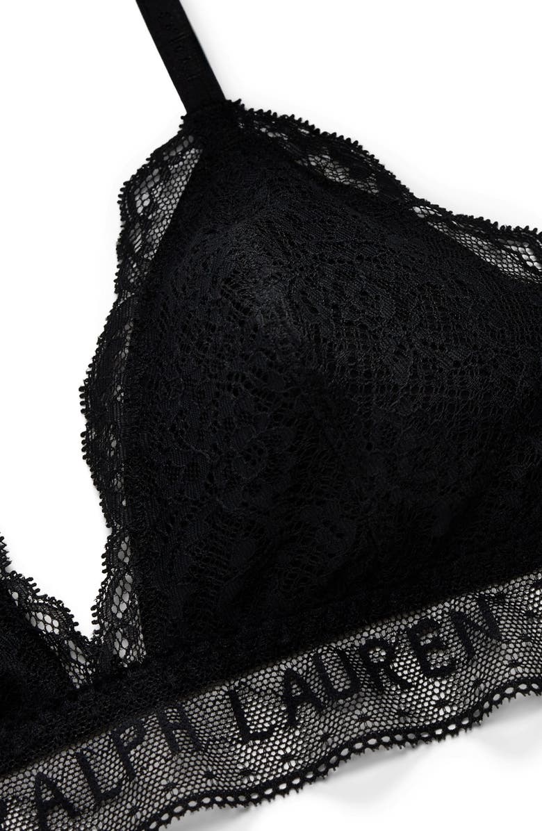 Polo Ralph Lauren Lace & Stretch Cotton Rib Triangle Bralette, Alternate, color, Onyx