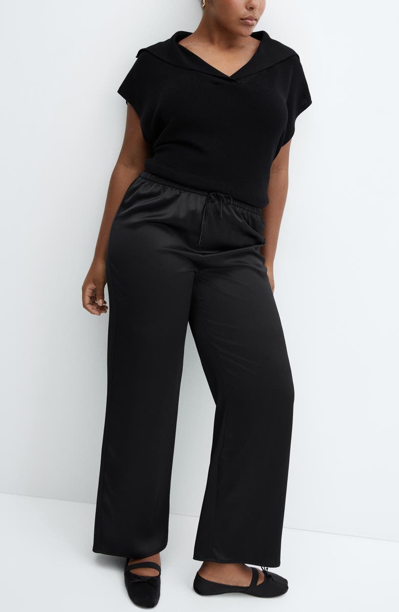 MANGO Satin Drawstring Pants, Alternate, color,