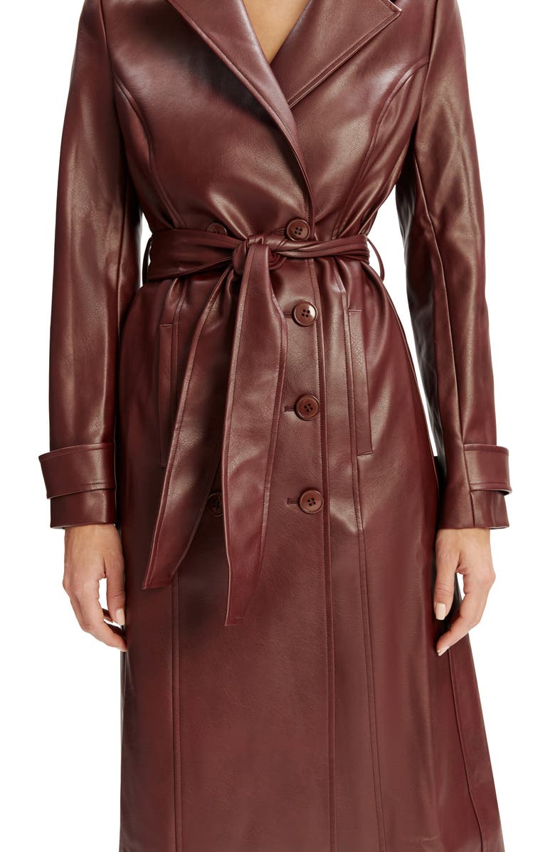 Bardot Double Breasted Faux Leather Longline Coat, Alternate, color, Burgundy