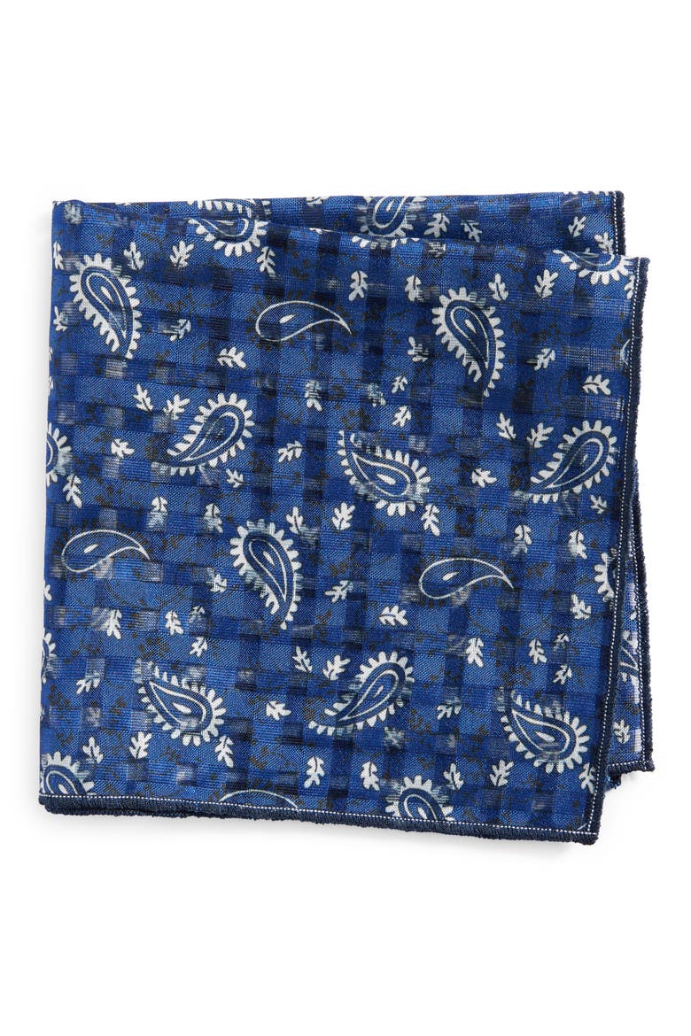 Paisley Silk Pocket Square, Main, color, BLUE