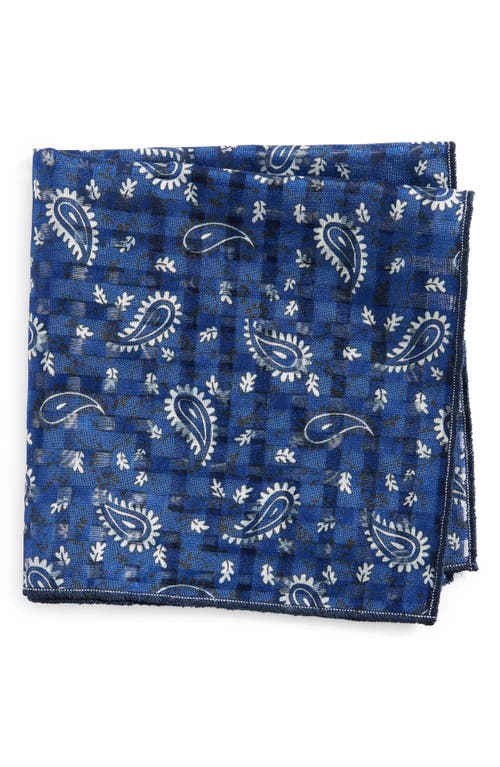 CLIFTON WILSON Paisley Silk Pocket Square in Blue 