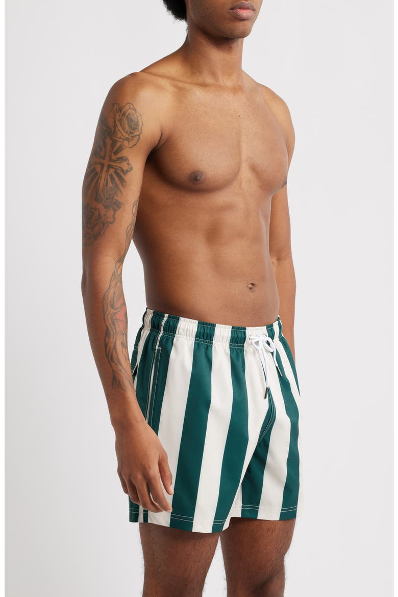 Emerald Heritage Cabana Stripe Swim Trunks, Alternate, color, GREEN