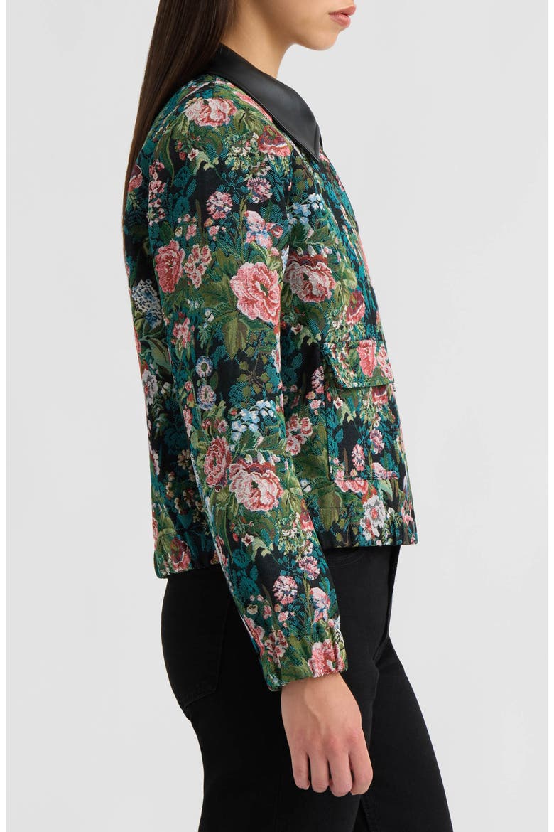 Floral Tapestry Faux Leather Collar Bomber Jacket, Alternate, color, BLACK FLORAL