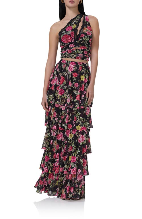 AFRM AFRM JACE FLORAL PRINT LAYERED RUFFLE MAXI SKIRT 