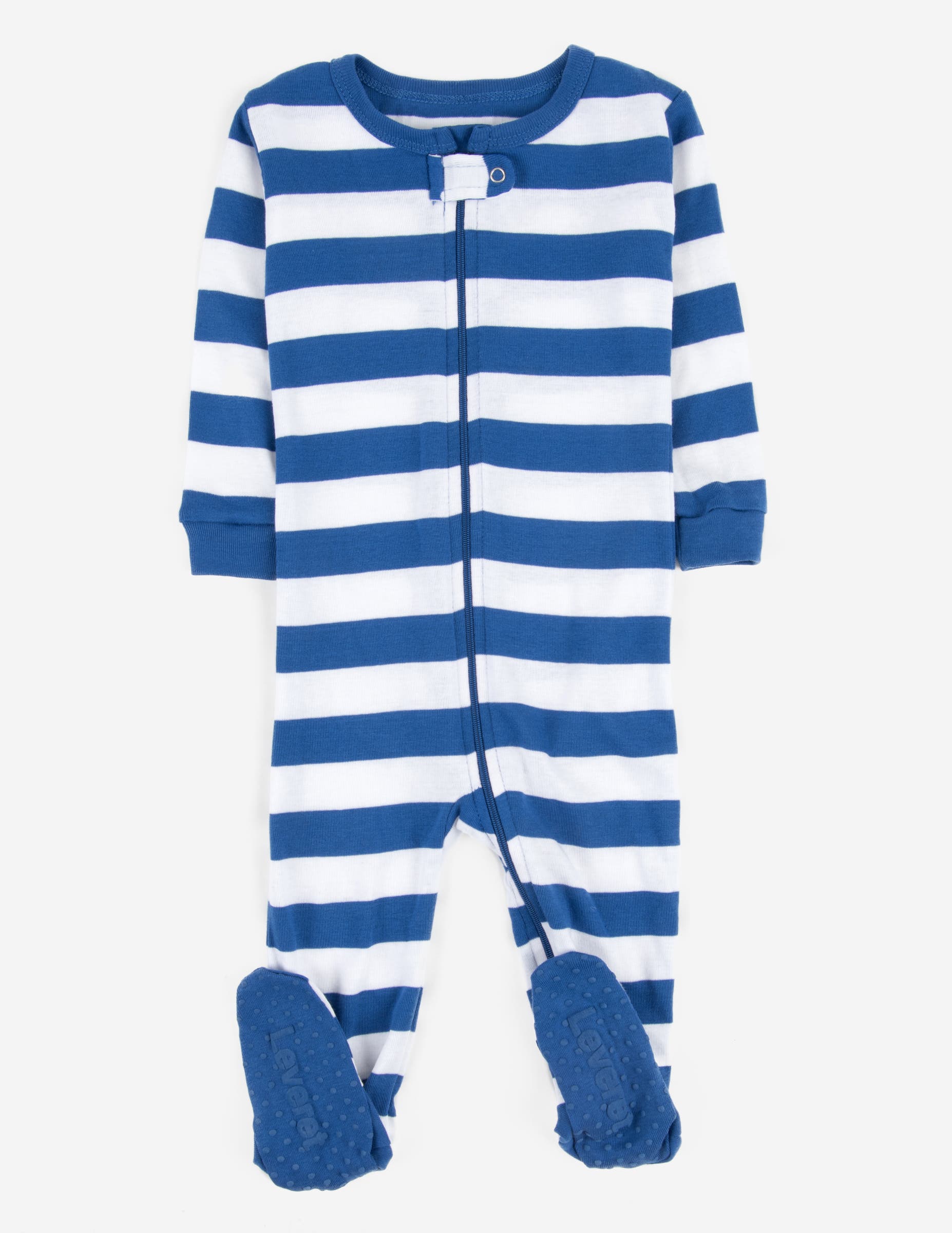 Leveret Kids Footed Striped Cotton Matching Family Pajamas In Blue