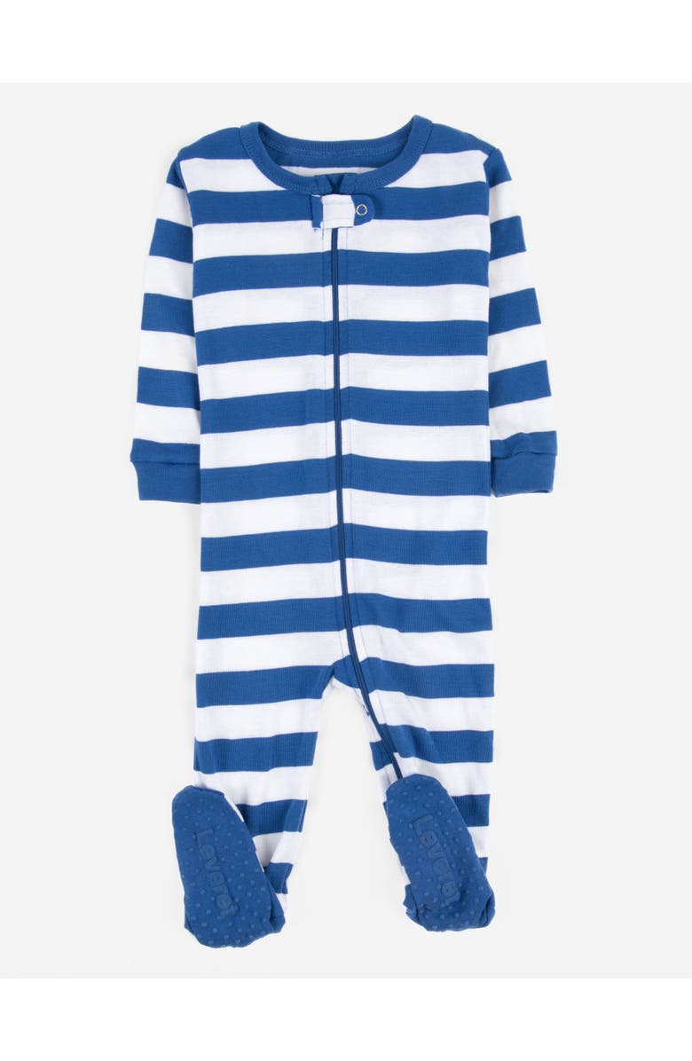 Leveret Kids Footed Striped Cotton Matching Family Pajamas, Main, color, Blue & White