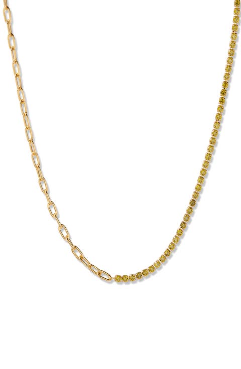Isabella Mini Birthstone Tennis & Paper Clip Chain Necklace