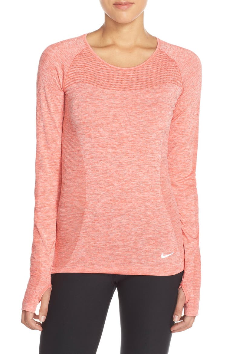 Dri-FIT Long Sleeve Top, Main, color, LIGHT CRIMSON/ SILVER
