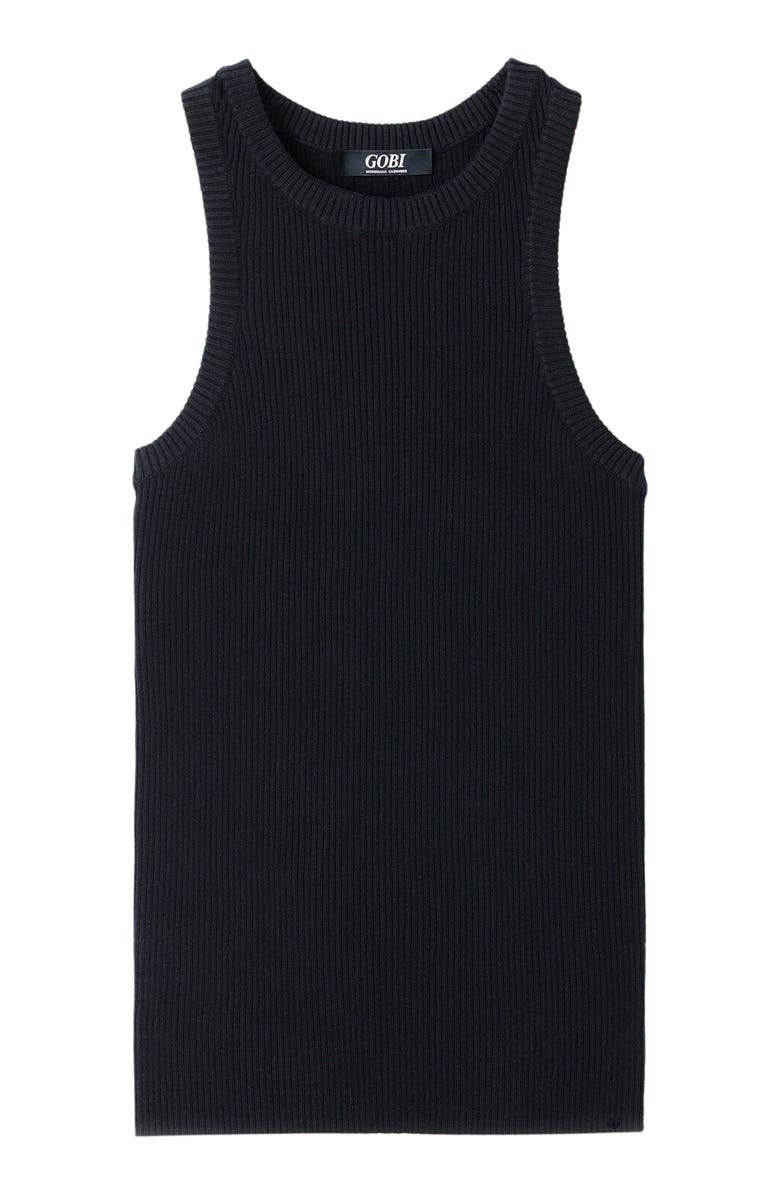 GOBI Mongolian Cashmere Ribbed Cotton Silk Cashmere Blend Tank Top, Alternate, color, Black