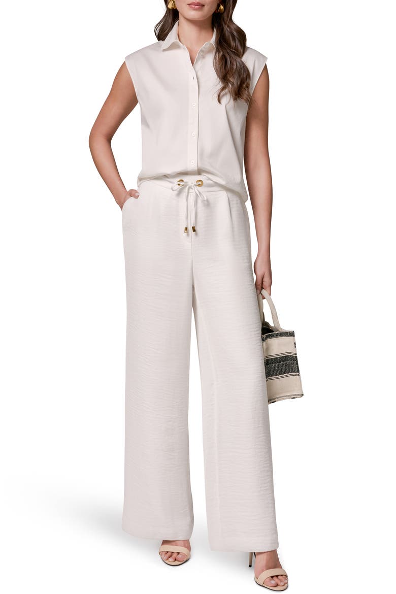 Crinkle Tie Waist Wide Leg Pants, Alternate, color, CREAM