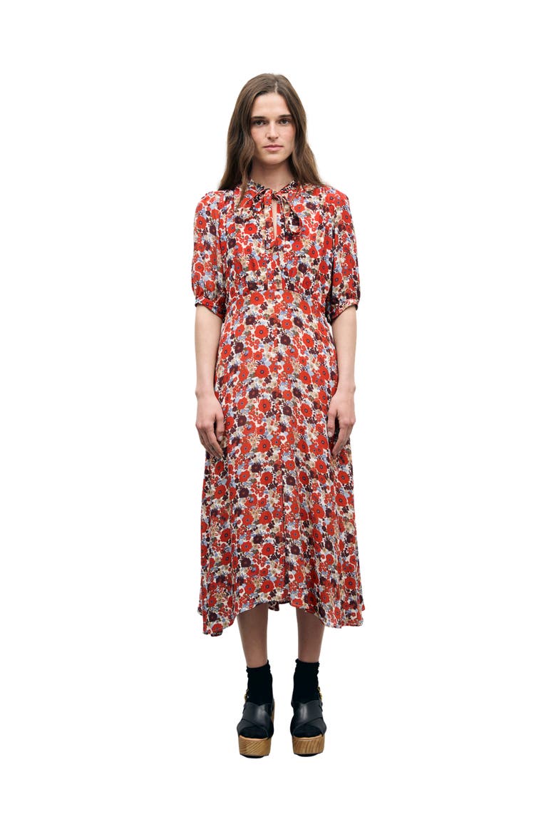 Coco Tie Neck Midi Dress, Main, color, Ecru