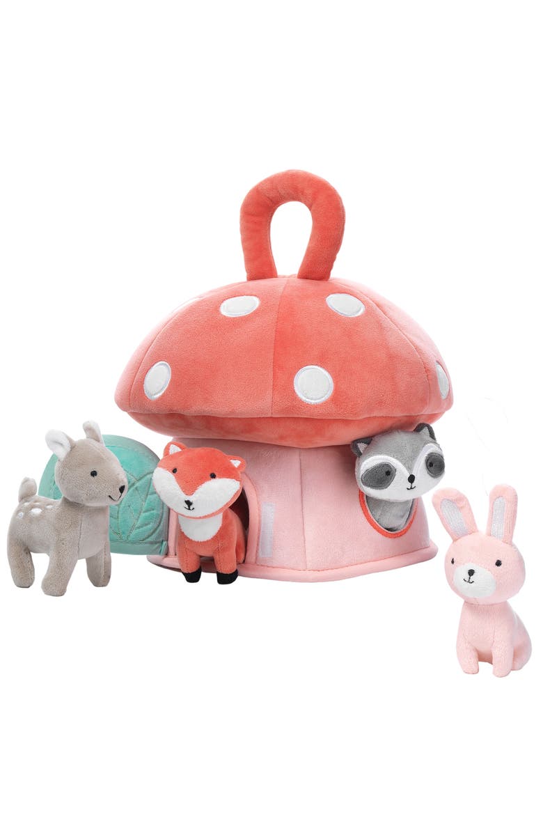 Lambs & Ivy Interactive Plush Mushroom House with Stuffed Animal Toys, Main, color, Coral Multicolor