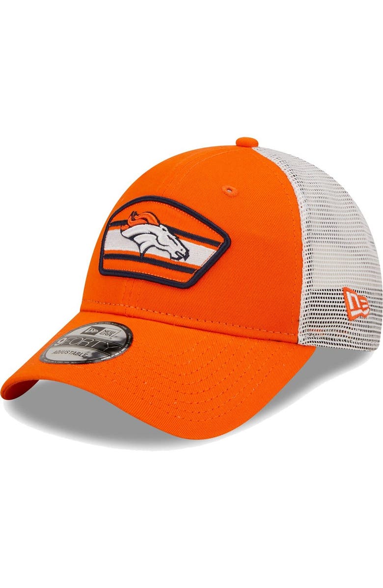 New Era Men's New Era Orange/White Denver Broncos Logo Patch Trucker 9FORTY Snapback Hat, Main, color, 
