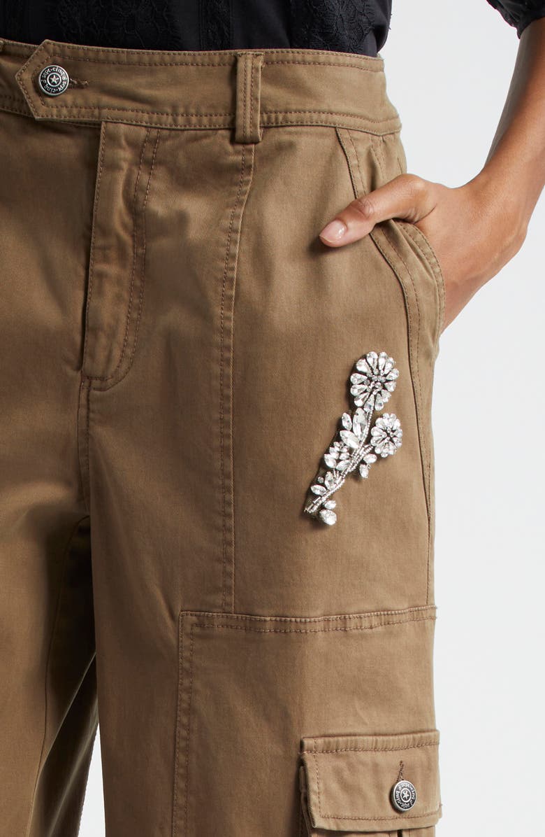 Cinq à Sept Crystal Chrysanthemum Zola Cargo Pants, Alternate, color, Olive