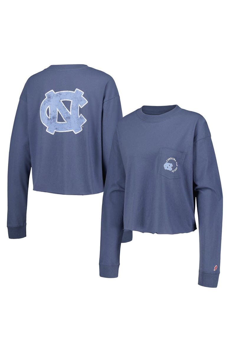 LEAGUE COLLEGIATE WEAR Women's League Collegiate Wear Navy North Carolina Tar Heels Clothesline Midi Long Sleeve Cropped T-Shirt, Main, color, 