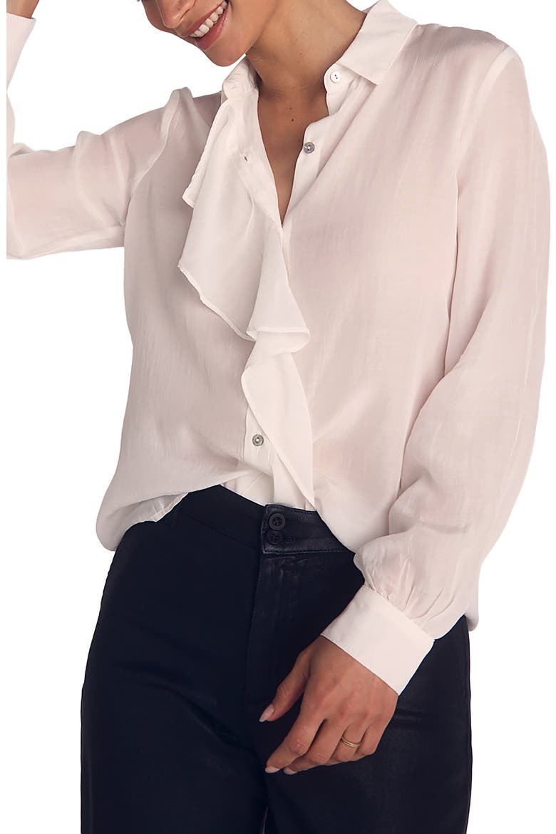 Ruffle Button-Up Shirt, Alternate, color, SHEER IVORY