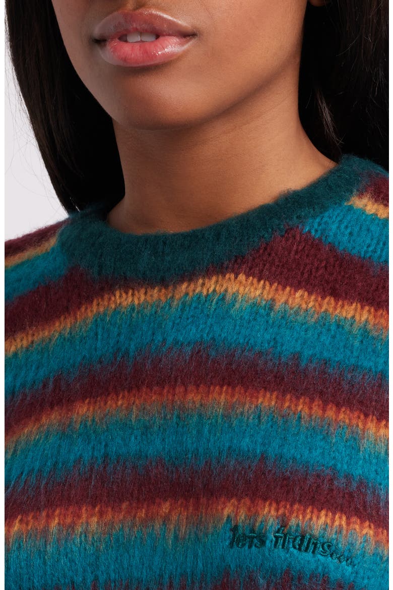 Fluffy Stripe Sweater, Alternate, color, GREEN BURGUNDY