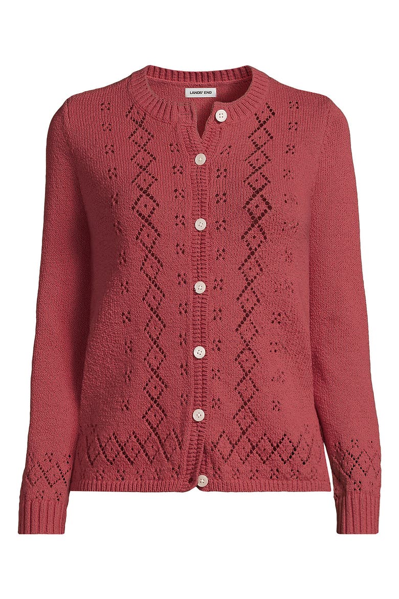 Plus Size Pointelle Crew Neck Cardigan Sweater, Alternate, color, Soft Mojave Rose