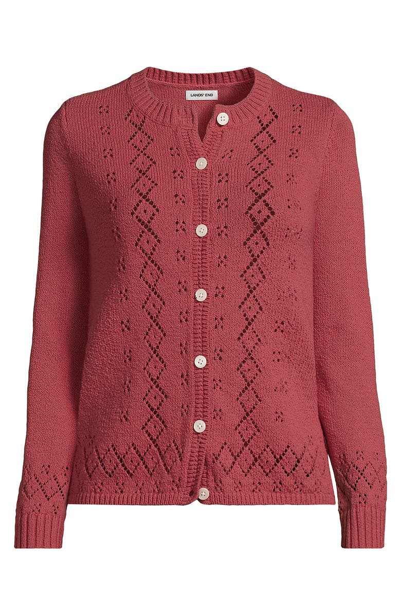 Lands' End Plus Size Pointelle Crew Neck Cardigan Sweater, Alternate, color, Soft Mojave Rose