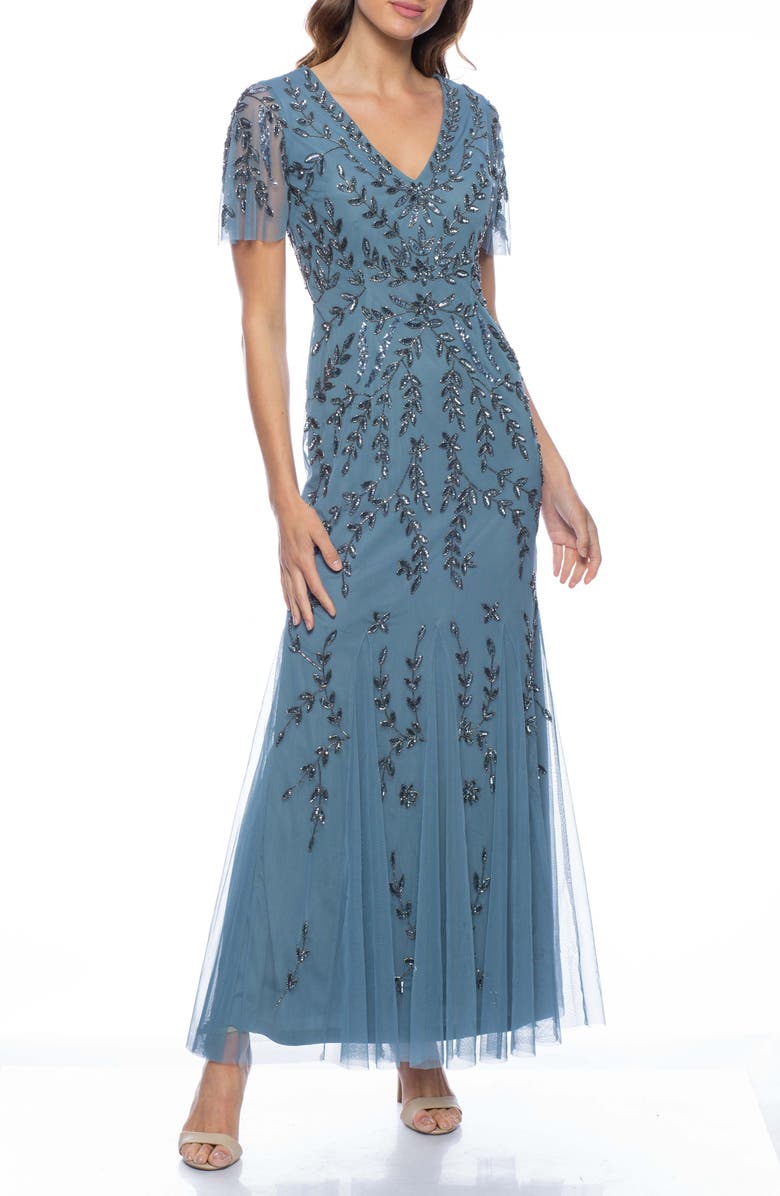 Marina Bead Embellished Flutter Sleeve Gown, Main, color, 