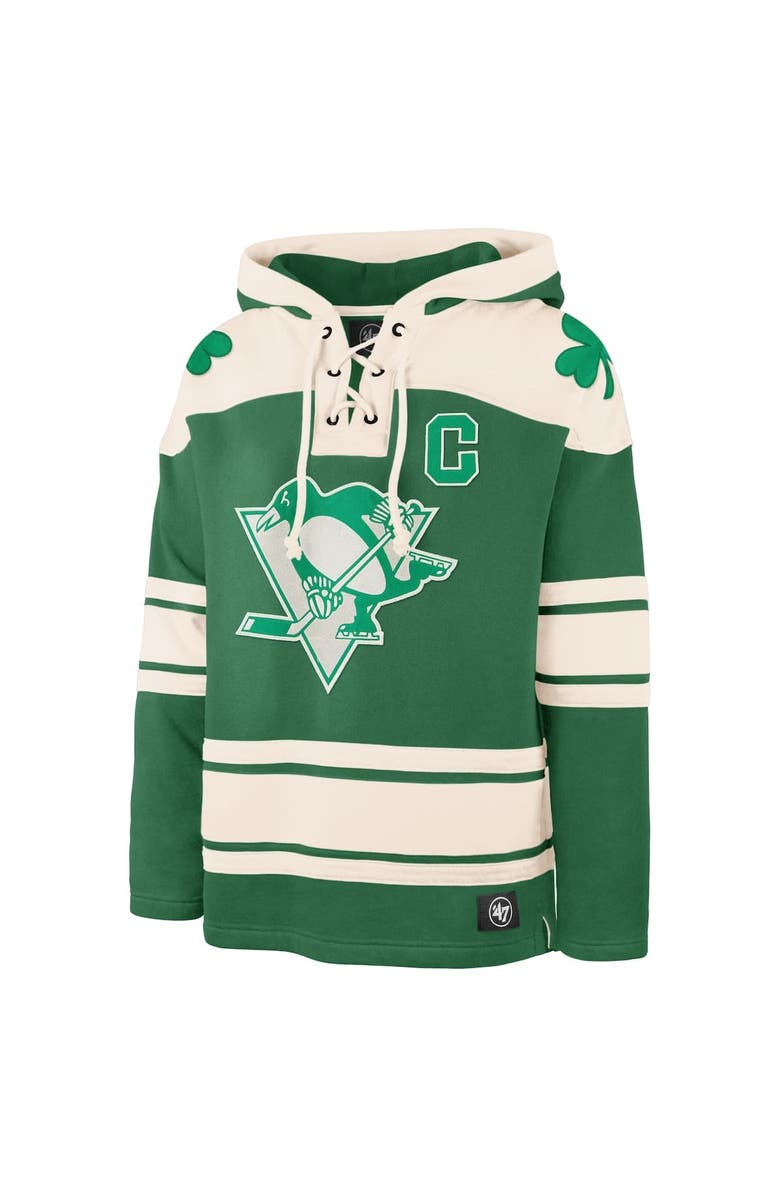 '47 Men's '47 Sidney Crosby Kelly Green Pittsburgh Penguins St. Patrick's Day Player Name & Number Lacer Pullover Hoodie, Alternate, color, Kelly Green