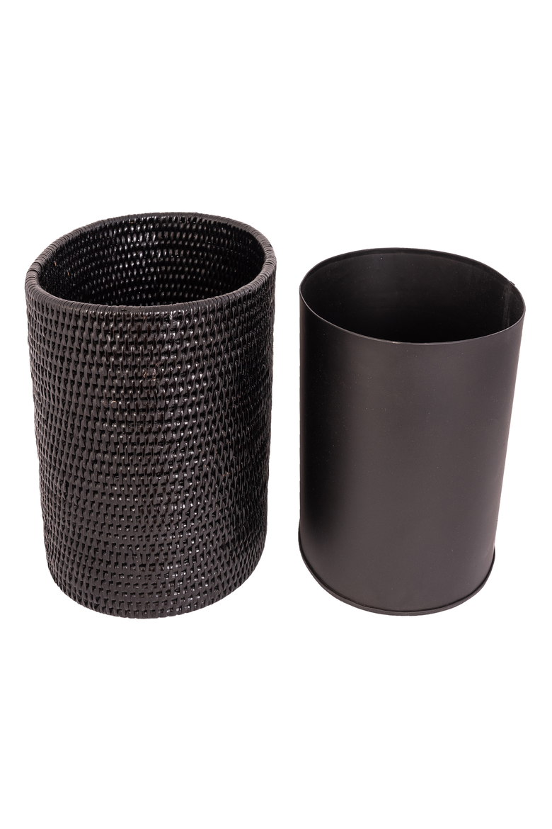 Artifacts Rattan Oval Waste Basket with Metal Liner, Alternate, color, Tudor Black