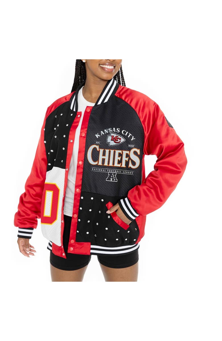 GAMEDAY COUTURE Women's Gameday Couture  Red/Black Kansas City Chiefs Oversized Hot Shot Rhinestone Throwback Full-Snap Varsity Bomber Jacket, Alternate, color, 