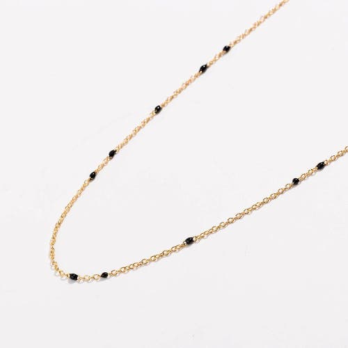 Hollywood Sensation Dainty Black Onyx Beaded Link Necklace In Gold