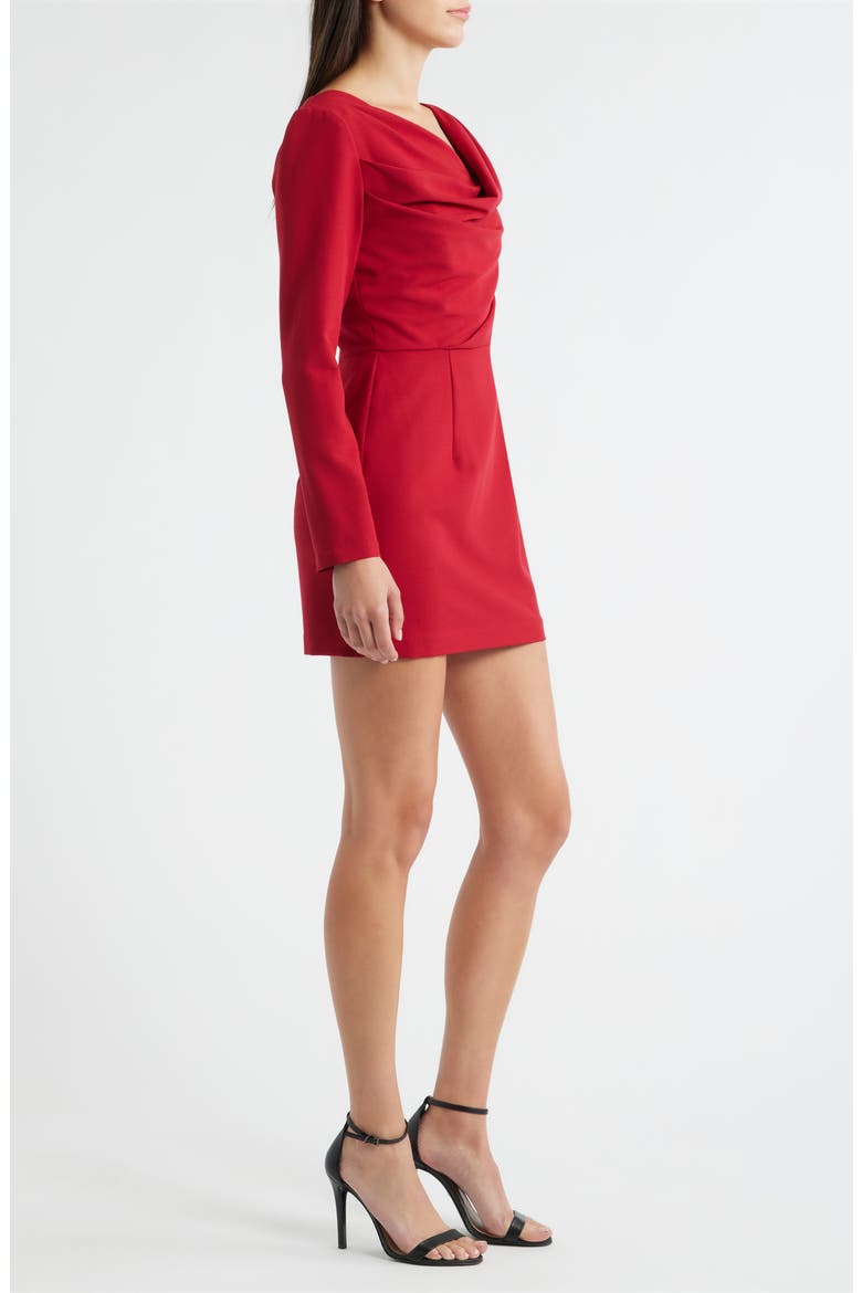 Asymmetric Neck Long Sleeve Minidress, Alternate, color, RUBY