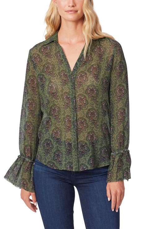 Abriana Floral Print Long Sleeve Silk Shirt
