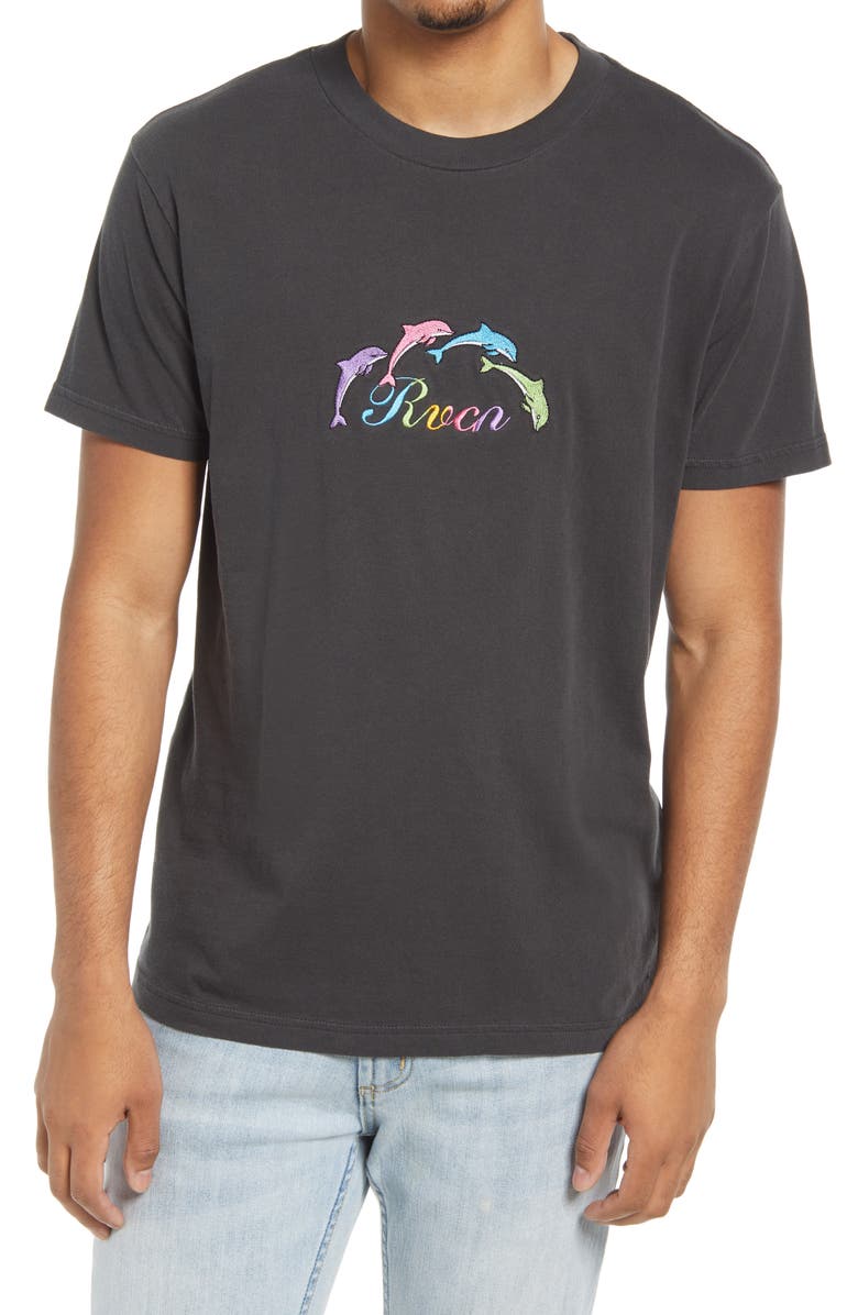 RVCA Mock Tourist Dolphin Embroidered T-Shirt, Main, color,