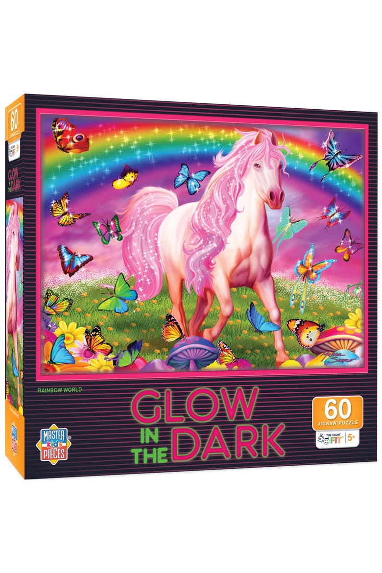 Rainbow World 60 Piece Glow Puzzle, Main, color, Multicolor